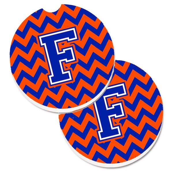 Carolines Treasures Letter F Chevron Orange and Blue Cup Holder Car Coaster, PK2 CJ1044-FCARC - main